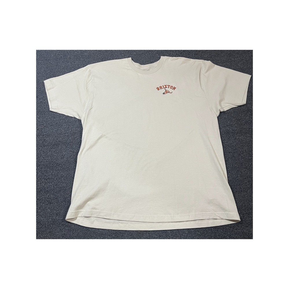 Brixton Mens Graphic T Shirt Beige‎ Long Sleeve Skull Print XXL